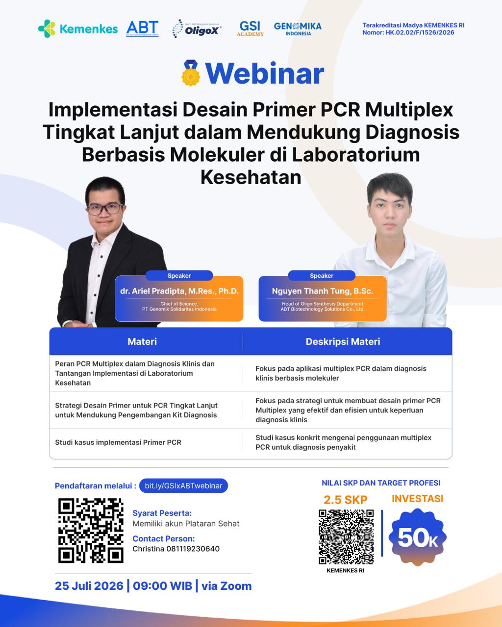 Webinar Implementasi Desain Primer Multiplex Tingkat Lanjut dalam Mendukung Diagnosis Berbasis Molekuler di Laboratorium Kesehatan